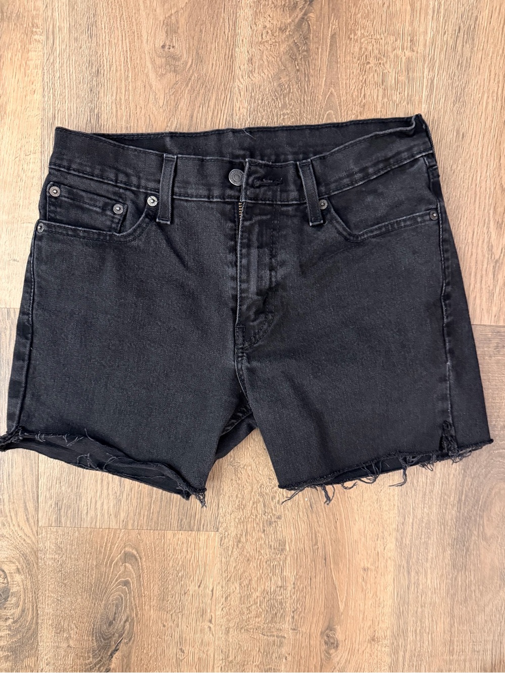 Levi's Black Denim Shorts with Frayed Hem